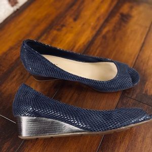 Cole Haan Navy Open Toe Wedges